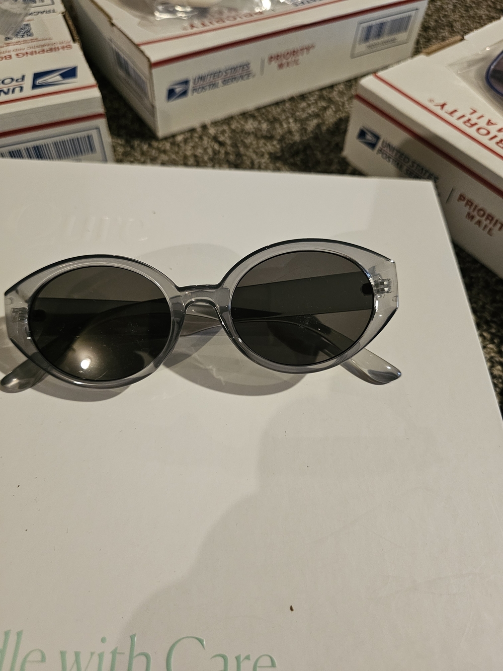 Gray Clear Frame Oval Sunglasses - Women